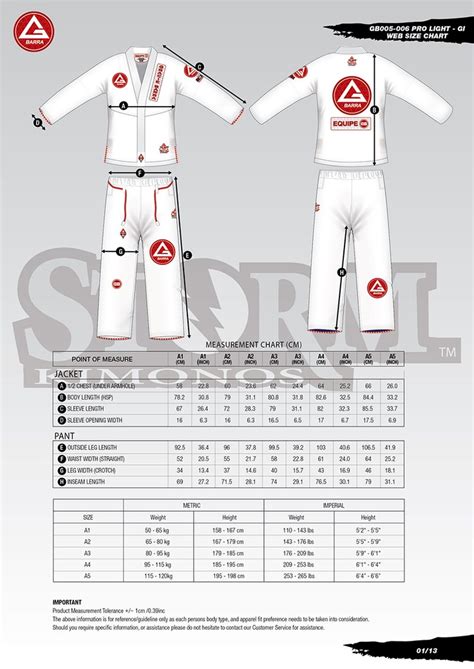 gracie barra size chart.